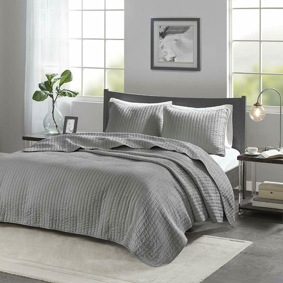 Madison Park Other - Madison Park Gray 2-Pcs Jaxson Coverlet Set 1 Sham Size:Twin/Twin XL 68"…